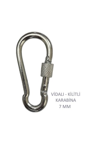 Galvanizli Vidalı Kilitli Karabina, 7 Mm, Askı, Çengel, Kanca, Anahtarlık
