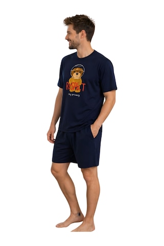 Pijamask Erkek Baskılı Şortlu Pamuklu Yazlık Pijama Takım Alacivert