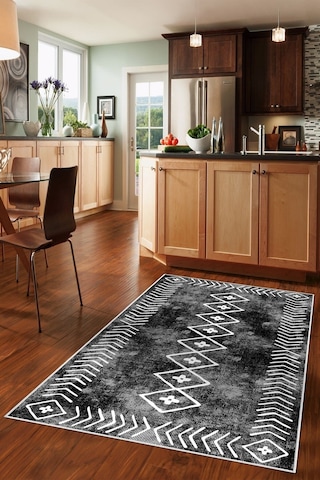 West Home Dijital Baskı Yıkanabilir Kaymaz Taban Salon Halısı Mutfak Halısı Yolluk Ve Banyo Paspası Wh 375 Black