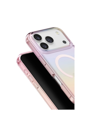 Apple Uyumlu iPhone  17 Pro Max Kapak Holografik Renk Değiştiren Koruyucu Kılıf Magclick Polikarbonat Malzeme Pembe