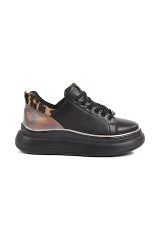 Siyah Kalın Taban Kadın Sneaker T-300 Z Siyah Leopar