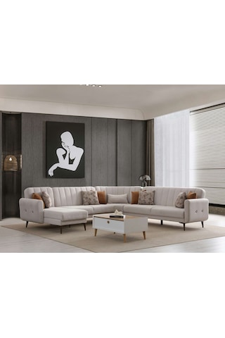 Bona Dinlenme+3+c Köşe+2 Köşe Takımı Bej Valebo-03 Ceviz Ayak Bej