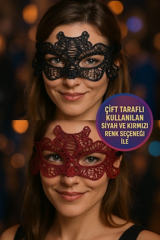 Çift Taraflı Dantelli Maske Siyah Ve Kırmızı Renk Seçenekli Şık Parti Ve Kostüm Aksesuarı Model - 4