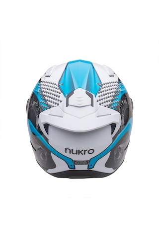 Nukro B-506 Level Beyaz-mavi Güneş Vizörlü Kapalı Motosiklet Kaskı Beyaz - Mavi