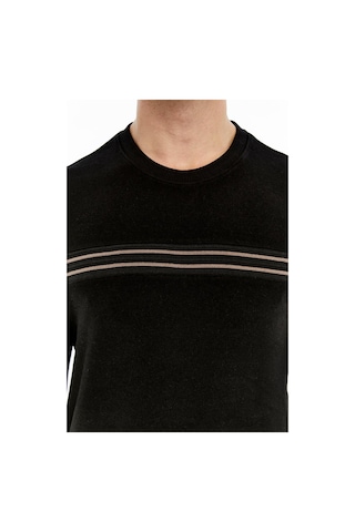 AR-MA Arma Erkek Regular Fit Selanik Kumaş Çizgi Baskılı Bisiklet Yaka Kazak %65 Pamuk %35 Polyester K30124697702 Siyah