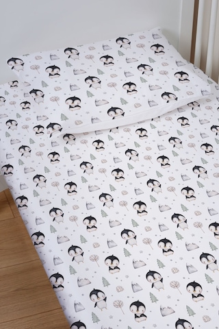 Organik Bebek Boy Lastikli Çarşaf Seti 60x120 - Kutup Dostları Penguenler