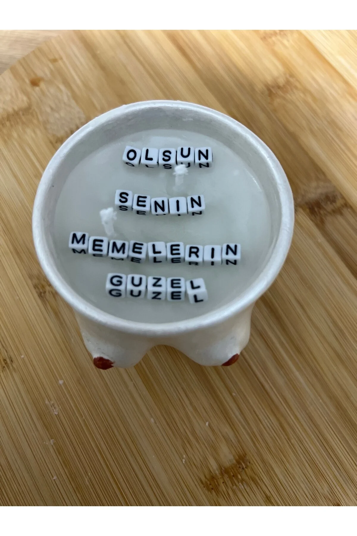Tarçın Kokulu Gizli Mesajlı Memeli Bardak Mum Dekoratif Mum Beyaz
