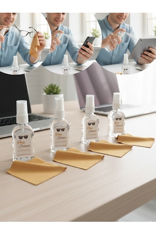 Otio 4 Adet Gözlük Temizleme Seti, 50 Ml Sprey, Mikrofiber Bez Avantaj Paket
