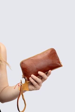 Westbag Unisex Hakiki Dana Derisi Bileklikli El Tutmalı Clutch Çanta Taba