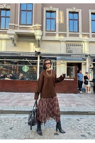 Desenli Asimetrik Etek Kahve