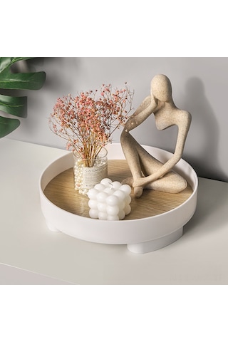 Wezone Ahşap Mutfak Makyaj Dolabı Taşıyıcı: Beyaz Büyük Boy Organize Edici Tabak, Parfüm Kozmetik Meyve Depolama Kutusu