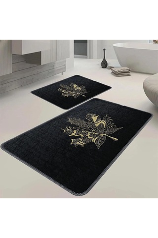 Çınar Yaprağı 2li Banyo Paspas Takımı Siyah, 50x80 Çok Renkli