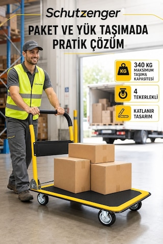 Maksimum 340 Kg Kapasiteli Platformlu Taşıma Arabası Katlanabilir 4 Tekerlekli Yük Ve Koli Taşıma Arabası