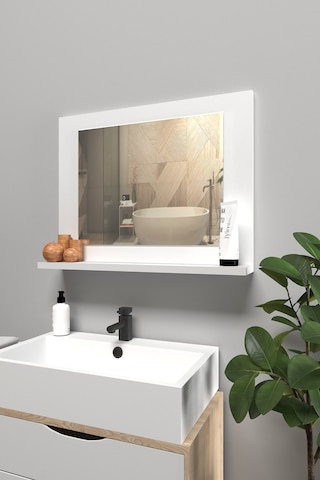 Raflı Banyo Aynası, Lavabo Ve Wc Aynası, Dresuar , Koridor , Mutfak , Makyaj Modern Duvar Tipi Ayna Beyaz