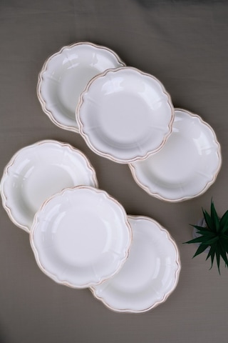 Tabak Evi Porselen Antik Stoneware Çukur Tabak 22cm 6 Kişilik 6 Parça Krem