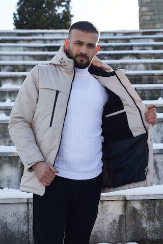 Spor Erkek Polarlı Kürklü Su Ve Rüzgar Geçirmez Kapüşonlu Mont Parka-100 Taş
