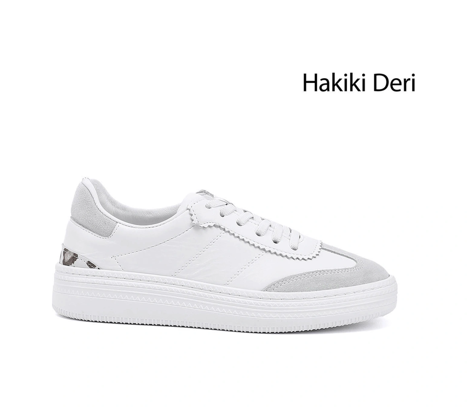 Gönderi(R) Gönderi R Kadın Beyaz Lastik Bağcıklı Dolgu Taban Hakiki Deri Sneaker Ddza83742855 Beyaz