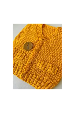 Adenya Sepeti El Örgüsü Düz Model Bebek Yeleği Handmade Sarı Renk
