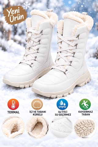 Moon Cloud Kadın Bot/bootie İçi Polar Kaymaz Taban Fermuarlı Zyn278 Beyaz