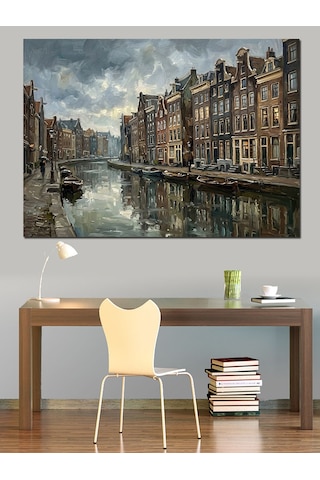 Amsterdam Kanalları Ve Tarihi Evler Dekoratif Kanvas - Mdf Ahşap Tablo