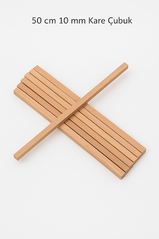Makrome Çubuğu Ham Ahşap Kare 50 Cm. Uzunluk 10 Mm. Çap 3 Adet