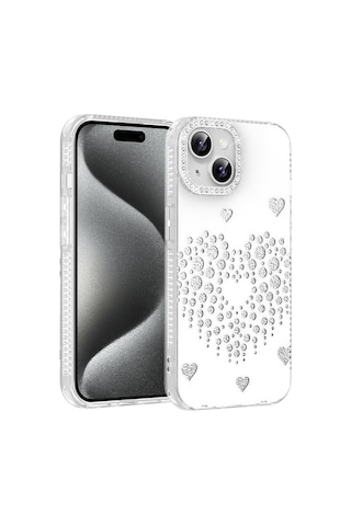 Apple iPhone Uyumlu 14 Kılıf Damla Taşlı Zore Rivas Sert Pc Kapak - Beyaz