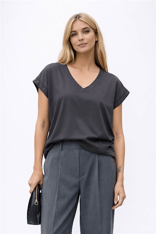 Fashion Friends V Yaka Troklu Antrasit Kadın Bluz 26y0034k1