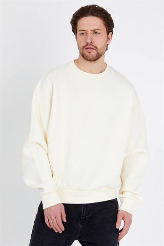 JAHR MARC Basic Oversize Krem Rengi Erkek Sweatshirt Krem