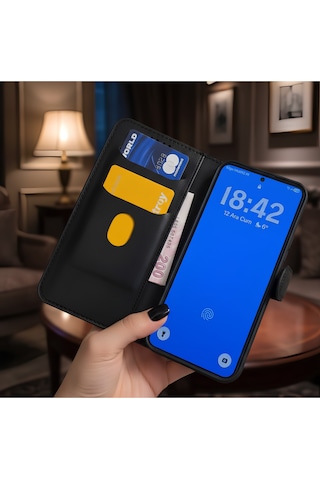 Samsung Uyumlu Galaxy S23 Fe Kılıf Kapaklı Ve Cüzdanlı Stand Olabilen Deri Kılıf