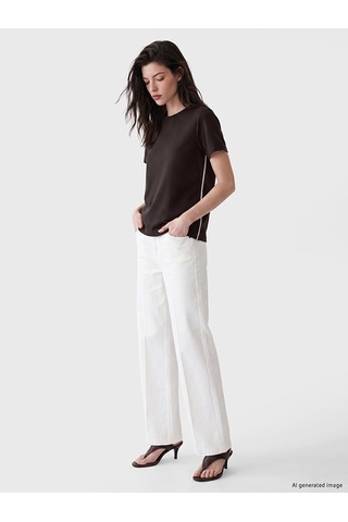 Lcw Comfort Kahverengi Şerit Detaylı Soft Touch Kadın Tişört