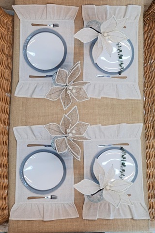 Amerikan Servisi Fırfırlı Retro 4 Lü Krem