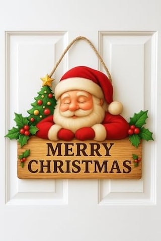 Noel Babalı Ahşap Kapı Yılbaşı Kapı Yılbaşı Süsü, Noel Kapı Süsü 30-20 Cm