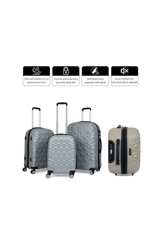 Reymond Luggage Piramit Desen Abs Seyahat Valizi, Canyon Serisi, Lacivert - Kabin Boy - S / Pudra Pudra