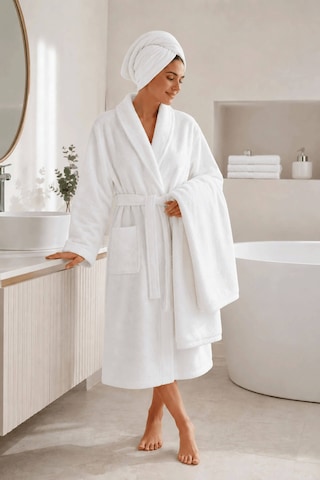 3 Parça Tek Kişilik Banyo Bornoz Ve Havlu Seti %100 Pamuk Serena Collection Beyaz