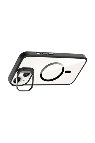 Joko Apple Uyumlu iPhone 15 Remim Lensli Magsafe Standlı Kapak - Siyah