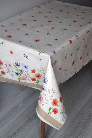 Elyaf Silinebilir Pvc Muşamba Masa Örtüsü Knrsuluçiçek Bej