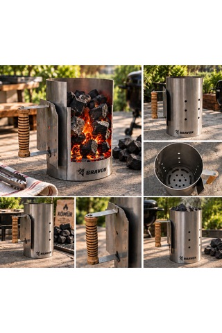 Bravon Outdoor Tutuşturma Bacası , Kömür Ateşleme Bacası, Har Bacası,1,2mm Paslanmaz Ömürlük , Siperlikli