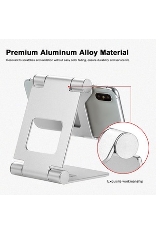 Kosona Z10a Çift Katlanabilir Alüminyum Telefon/tablet Tutucu - 270 Döner, Taşınabilir, Sabit Dizayn, Sıcakten Koruma, Ev/ofis Kullanıma Uygun Siyah