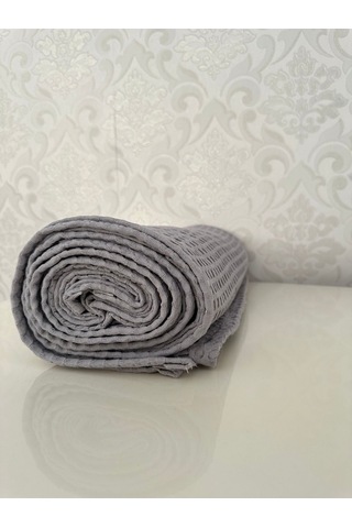 Premium %100 Pamuk Çift Kişilik Yazlık Pike, Yatak Örtüsü, Terletmez Kumaş Gri Renk 240x200cm Gri