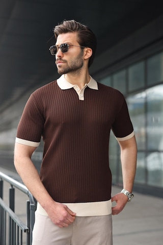 Madmext Kahverengi Polo Yaka Triko Erkek Tişört E7471 Kahverengi