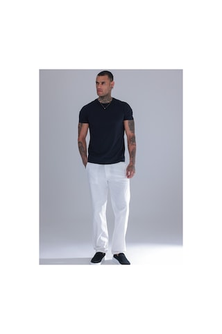 Blayn Jeans Erkek Siyah Keten Pantolon Beli Lastikli Rahat Kalıp Yazlık Boru Paça Günlük Pantolon Beyaz