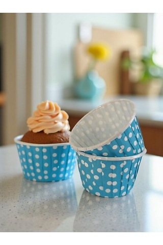 Kağıt Muffin Kek Kalıbı Puantiyeli Mavi