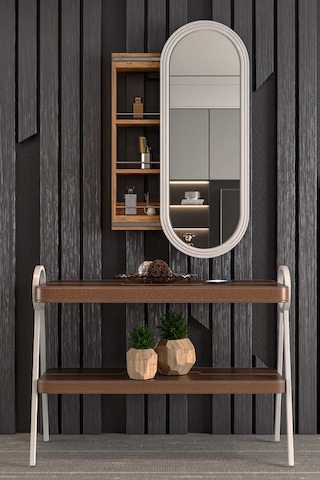 Çok Amaçlı Aynalı Takı Dolabı Mdf Kapak - Çam - Oval Çerçeve