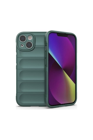 Apple Uyumlu iPhone 14 Kılıf Esnek Tpu Oyuklu Arka Yüzey Tasarımlı Zore Etnik Silikon Kapak Koyu Yeşil