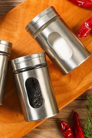 Rossel Premium Metal Kaplamalı Cam Tuz-biber-baharat Kabı Bh-1333 Açık Gri