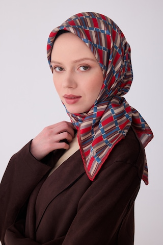 Belli Twill İpek Eşarp Kırmızı, Kahverengi, İndigo Çok Renkli