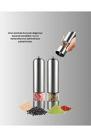 Işıklı Pilli Baharat Değirmeni Taze Ve Pratik Öğütme Yeni Nesil Gri