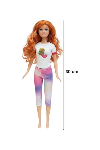 Elonna 30 Cm Şık Ve Hareketli Eklemli Oyuncak Bebek Tie-dye Pantolonlu/aksesuarlı Beyaz Tişörtlü
