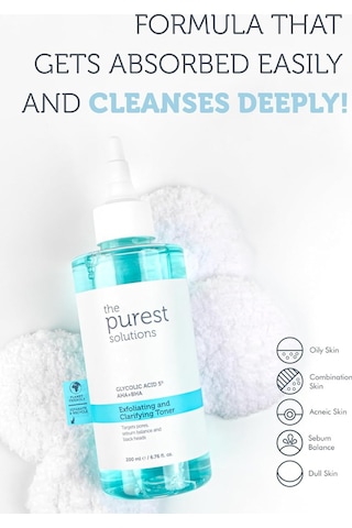 The Purest Solutions, Gözenek Ve Siyah Nokta Görünümünü Azaltmaya Yardımcı Arındırıcı Tonik,%5 Glikolik Asit, Aha, Bha, 200 Ml Sku: Smg8690010386205