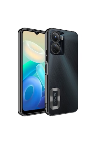 Vivo Y16 Kılıf Kamera Korumalı Logo Gösteren Zore Omega Kapak Siyah